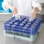 Noble Warewashing 25-Compartment Gray Full-Size Glass Rack with 2 Blue Extenders Noble Warewashing 25-Compartment Gray Full-Size Glass Rack with 2 Blue Extenders