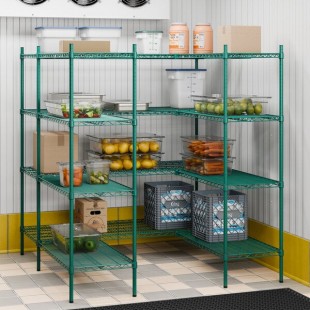 Regency NSF Green Epoxy 5' x 5' Walk-In 4-Tier Shelving Unit Kit with S-Hooks
