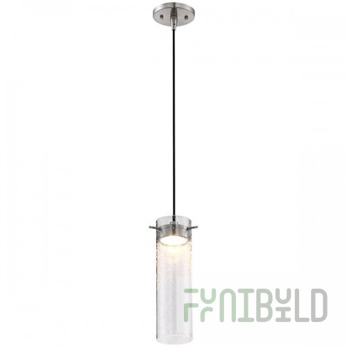 SATCO/NUVO Pulse 1-Light LED Mini Pendant Light with Clear Seeded Glass and Brushed Nickel Finish - 120V, 12W