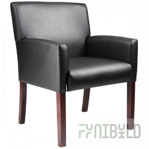 Boss B629M Black Box Arm Chair with Mahogany Finish