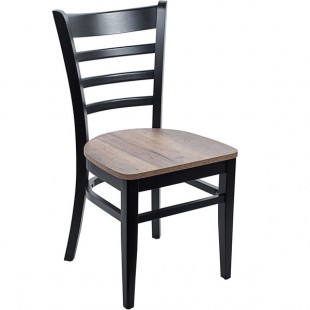 BFM Seating Berkeley Black Beechwood Ladder Back Side Chair with Relic Knotty Pine Seat