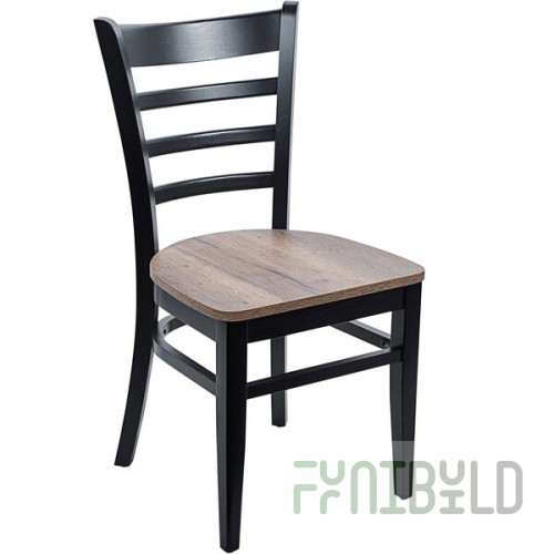BFM Seating Berkeley Black Beechwood Ladder Back Side Chair with Relic Knotty Pine Seat