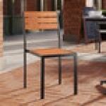 Lancaster Table & Seating Axel Black Powder-Coated Outdoor Chair with Brown Faux Teak Slat Seat Lancaster Table & Seating Axel Black Powder-Coated Outdoor Chair with Brown Faux Teak Slat Seat