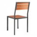 Lancaster Table & Seating Axel Black Powder-Coated Outdoor Chair with Brown Faux Teak Slat Seat Lancaster Table & Seating Axel Black Powder-Coated Outdoor Chair with Brown Faux Teak Slat Seat