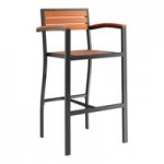 Lancaster Table & Seating Axel Black Powder-Coated Outdoor Chair with Brown Faux Teak Slat Seat Lancaster Table & Seating Axel Black Powder-Coated Outdoor Chair with Brown Faux Teak Slat Seat