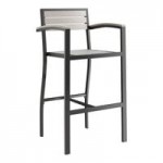 Lancaster Table & Seating Axel Black Powder-Coated Outdoor Chair with Brown Faux Teak Slat Seat Lancaster Table & Seating Axel Black Powder-Coated Outdoor Chair with Brown Faux Teak Slat Seat