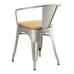 Lancaster Table & Seating Alloy Silver Indoor Arm Chair with Natural Wood Seat Lancaster Table & Seating Alloy Silver Indoor Arm Chair with Natural Wood Seat