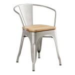 Lancaster Table & Seating Alloy Silver Indoor Arm Chair with Natural Wood Seat Lancaster Table & Seating Alloy Silver Indoor Arm Chair with Natural Wood Seat