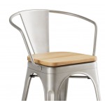 Lancaster Table & Seating Alloy Silver Indoor Arm Chair with Natural Wood Seat Lancaster Table & Seating Alloy Silver Indoor Arm Chair with Natural Wood Seat