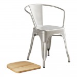 Lancaster Table & Seating Alloy Silver Indoor Arm Chair with Natural Wood Seat Lancaster Table & Seating Alloy Silver Indoor Arm Chair with Natural Wood Seat