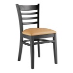 Lancaster Table & Seating Black Finish Wood Ladder Back Chair with Light Brown Vinyl Seat - Assembled