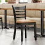 Lancaster Table & Seating Black Finish Wood Ladder Back Chair with Light Brown Vinyl Seat - Assembled