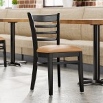 Lancaster Table & Seating Black Finish Wood Ladder Back Chair with Light Brown Vinyl Seat - Assembled