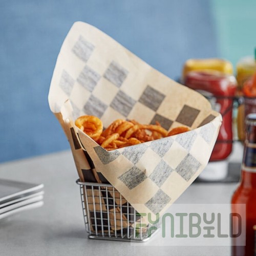 Choice Kraft Black Check Wire Cone Basket Liner / Deli Wrap / Double Open Bag 9