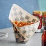 Choice Kraft Black Check Wire Cone Basket Liner / Deli Wrap / Double Open Bag 9
