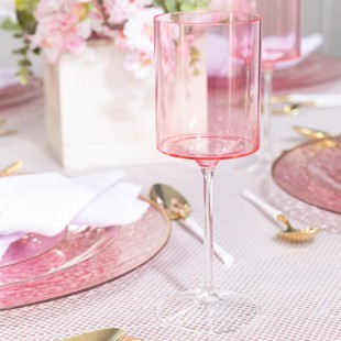 Posh Setting 9 oz. Two-Toned Pink and Clear Plastic Wine Goblet - 60/Case