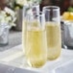 Visions Dynasty 9 oz. Clear Plastic Stemless Champagne Flute with Silver Rim - 64/Case Visions Dynasty 9 oz. Clear Plastic Stemless Champagne Flute with Silver Rim - 64/Case