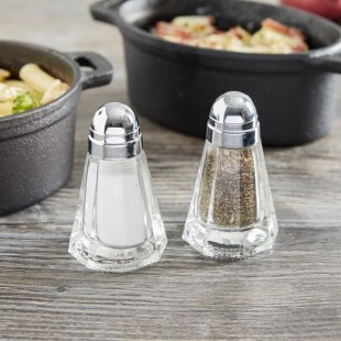 TableCraft 80S&P-2 1.5 oz. Paneled Glass Salt and Pepper Shaker with Chrome Plated ABS Top - 24/Pack TableCraft 80S&P-2 1.5 oz. Paneled Glass Salt and Pepper Shaker with Chrome Plated ABS Top - 24/Pack
