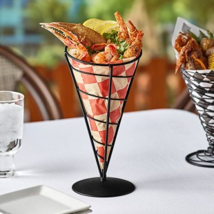 TableCraft AC59 Vertigo Round Black Appetizer Wire Cone Basket - 5