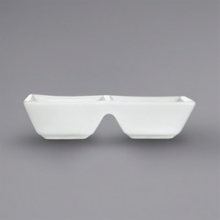 International Tableware Elite 2-Compartment Bright White Porcelain Sauce Dish with 1 oz. Square Wells - 36/Case International Tableware Elite 2-Compartment Bright White Porcelain Sauce Dish with 1 oz. Square Wells - 36/Case
