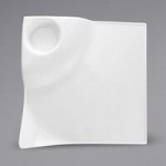 International Tableware Elite 2-Compartment Bright White Porcelain Sauce Dish with 1 oz. Square Wells - 36/Case