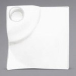 International Tableware Elite 2-Compartment Bright White Porcelain Sauce Dish with 1 oz. Square Wells - 36/Case
