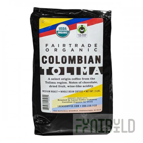 Lacas Coffee Fair Trade Organic Colombian Tolima Whole Bean Coffee 2 lb. - 8/Case