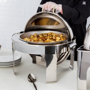 Vollrath 46265 6 Qt. New York, New York Retractable Dripless Round Chafer with Brass Trim