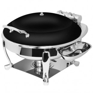 Eastern Tabletop 3938SMB Crown 6 Qt. Round Black Coated Stainless Steel Induction Chafer with Freedom Stand and Hinged Dome Cover