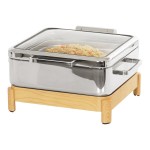 Cal-Mil Blonde 6 Qt. Full Size Chafer with Induction Unit, Soft-Close Lid, and Maple Wood Stand 23719-71