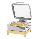 Cal-Mil Blonde 6 Qt. Full Size Chafer with Induction Unit, Soft-Close Lid, and Maple Wood Stand 23719-71