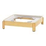 Cal-Mil Blonde 6 Qt. Full Size Chafer with Induction Unit, Soft-Close Lid, and Maple Wood Stand 23719-71