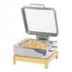 Cal-Mil Blonde 6 Qt. Full Size Chafer with Induction Unit, Soft-Close Lid, and Maple Wood Stand 23719-71