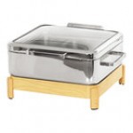 Cal-Mil Blonde 6 Qt. Full Size Chafer with Induction Unit, Soft-Close Lid, and Maple Wood Stand 23719-71