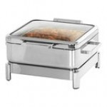 Cal-Mil Blonde 6 Qt. Full Size Chafer with Induction Unit, Soft-Close Lid, and Maple Wood Stand 23719-71