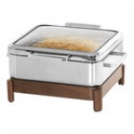 Cal-Mil Blonde 6 Qt. Full Size Chafer with Induction Unit, Soft-Close Lid, and Maple Wood Stand 23719-71