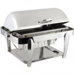 Bon Chef 10040 Manhattan 8 Qt. Stainless Steel with Brass Accents Roll Top Chafer with Vented Lid Bon Chef 10040 Manhattan 8 Qt. Stainless Steel with Brass Accents Roll Top Chafer with Vented Lid