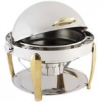Bon Chef 10040 Manhattan 8 Qt. Stainless Steel with Brass Accents Roll Top Chafer with Vented Lid Bon Chef 10040 Manhattan 8 Qt. Stainless Steel with Brass Accents Roll Top Chafer with Vented Lid