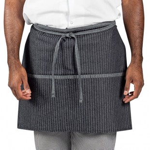 Uncommon Chef 3130 Pinstripe Customizable Denim Cadence Waist Apron with Black Webbing and 3 Pockets - 18