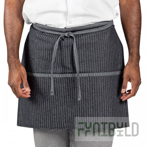Uncommon Chef 3130 Pinstripe Customizable Denim Cadence Waist Apron with Black Webbing and 3 Pockets - 18