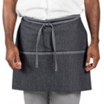 Uncommon Chef 3130 Pinstripe Customizable Denim Cadence Waist Apron with Black Webbing and 3 Pockets - 18