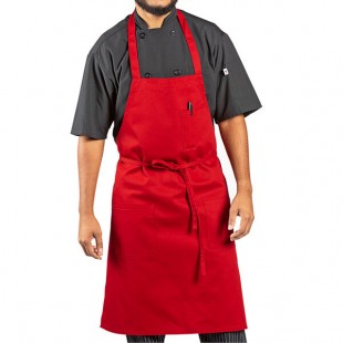 Uncommon Chef 3004 Red Customizable Poly-Cotton Twill Bib Apron with 3 Pockets - 34