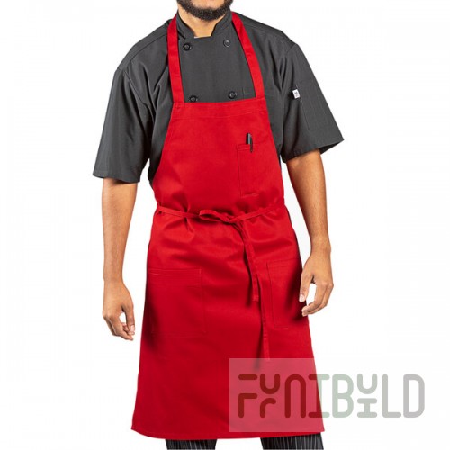 Uncommon Chef 3004 Red Customizable Poly-Cotton Twill Bib Apron with 3 Pockets - 34