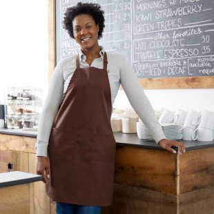 Choice Brown Poly-Cotton Adjustable Bib Apron with 2 Pockets - 32