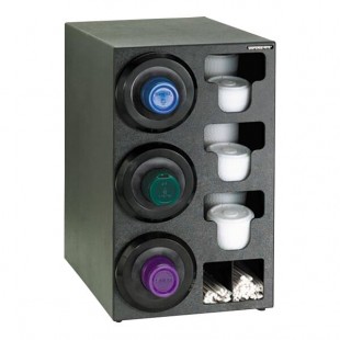 Dispense-Rite Black Polystyrene One-Size-Fits-All 3-Compartment Left Side Countertop Cup Dispenser with Built-In Lid and Straw Organizer SLR-C-3LBT