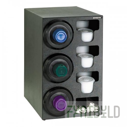 Dispense-Rite Black Polystyrene One-Size-Fits-All 3-Compartment Left Side Countertop Cup Dispenser with Built-In Lid and Straw Organizer SLR-C-3LBT