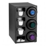 Dispense-Rite Black Polystyrene One-Size-Fits-All 3-Compartment Left Side Countertop Cup Dispenser with Built-In Lid and Straw Organizer SLR-C-3LBT