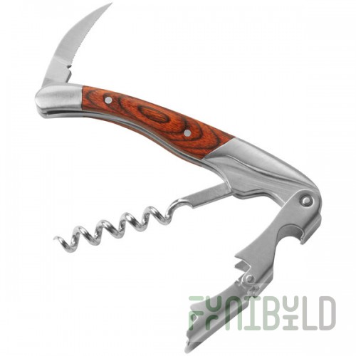 American Metalcraft WCRP Stainless Steel Waiter's Corkscrew with Red Pear Wood Handle and Curved Knife