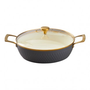 Spring USA Venice 4 Qt. Graphite Round Induction-Ready Chafer Casserole Pan with Cover 8856-9-28