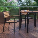 Flash Furniture Lark Natural Faux Teak Slat Stackable Arm Chair - 2/Set Flash Furniture Lark Natural Faux Teak Slat Stackable Arm Chair - 2/Set